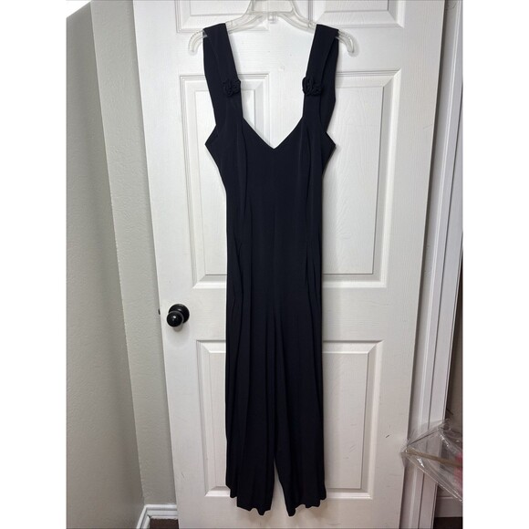 Vintage 80s–90s Black Wide-Leg Jumpsuit Minimalist Draped Sleeveless Eveningwear - Picture 11 of 11